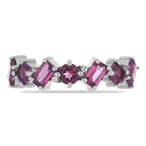 BUY 925 SILVER NATURAL RHODOLITE GEMSTONE CLUSTER RING 